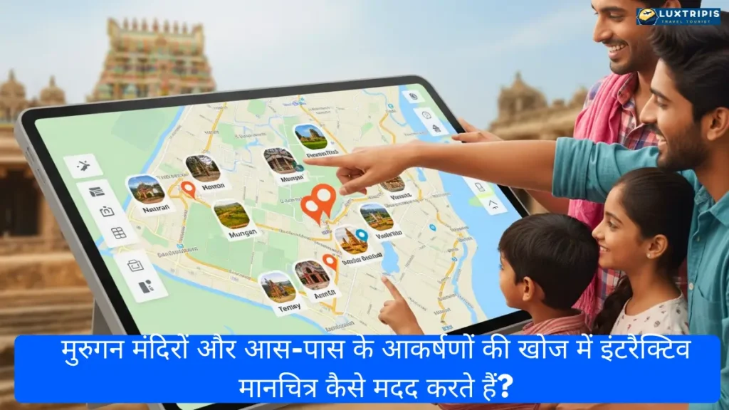 मुरुगन मंदिरों और आस-पास के आकर्षणों की खोज में इंटरैक्टिव मानचित्र कैसे मदद करते हैं?